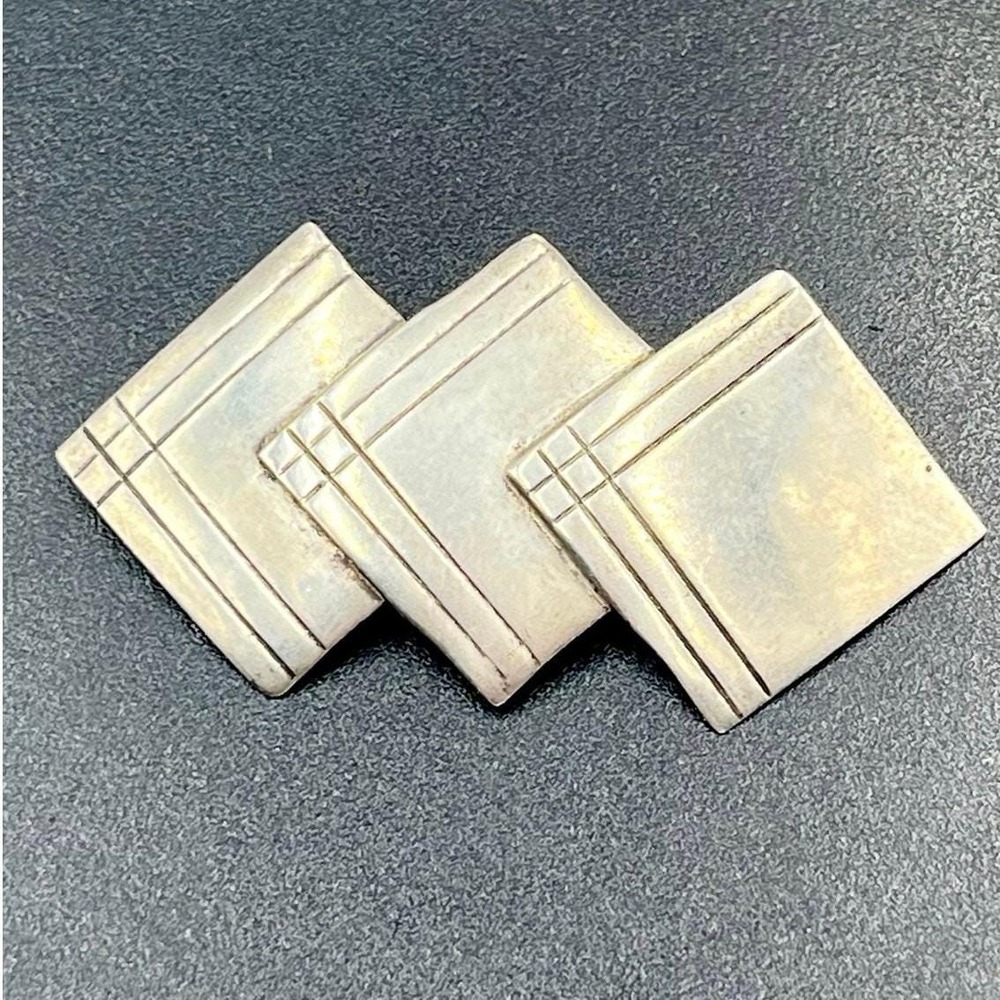 Vintage Sterling Silver Art Deco Square Brooch - 2" Geometric Layered Design Pin